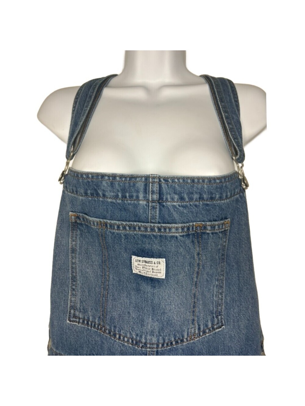 Levi's Women's Sz L Blue Denim Short-Alls Overalls (2003) - Picture 3 of 7
